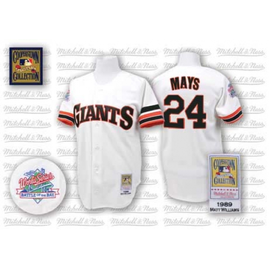 Men's Mitchell and Ness San Francisco Giants #24 Willie Mays Authentic White Throwback MLB Jersey - Ujersey