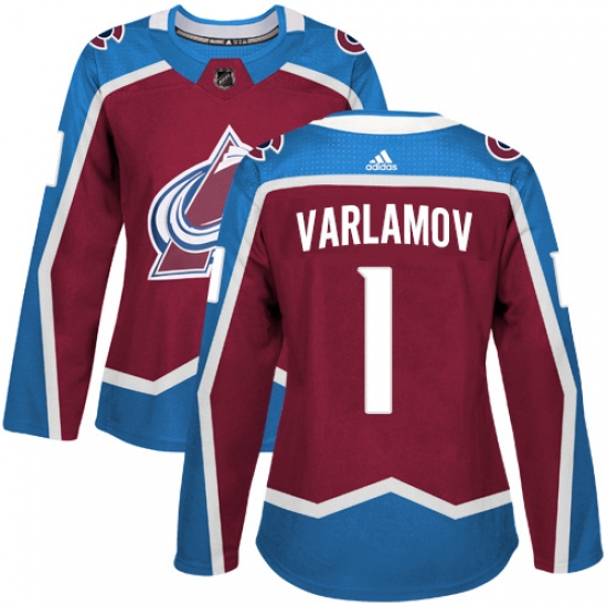 Women's Adidas Colorado Avalanche #1 Semyon Varlamov Authentic Burgundy Red Home NHL Jersey - Ujersey