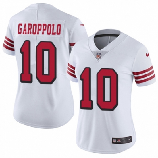Women's Nike San Francisco 49ers #10 Jimmy Garoppolo Limited White Rush Vapor Untouchable NFL Jersey - Ujersey