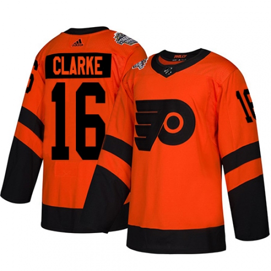 Men's Adidas Philadelphia Flyers #16 Bobby Clarke Orange Authentic 2019 Stadium Series Stitched NHL Jersey - Ujersey