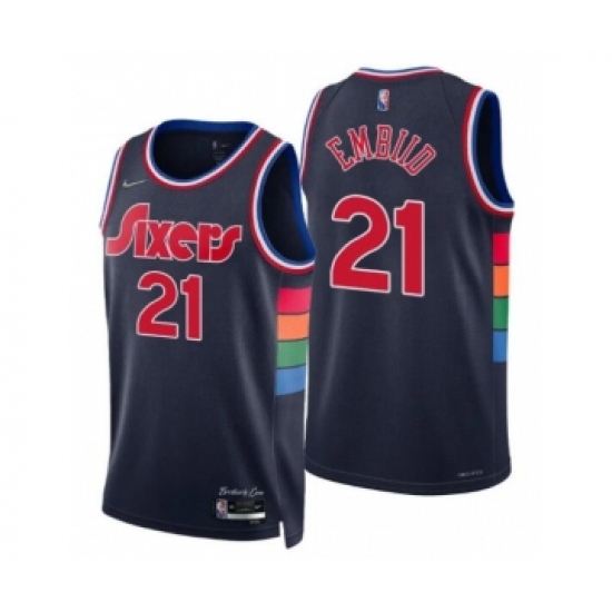 Men's Joel Embiid #21 Philadelphia 76ers 2021-22 City Navy Jersey - Ujersey