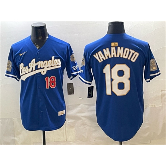 Men's Los Angeles Dodgers #18 Yoshinobu Yamamoto Royal 2026 Gold Collection 9x & B2B Champs Stitched Baseball Jersey