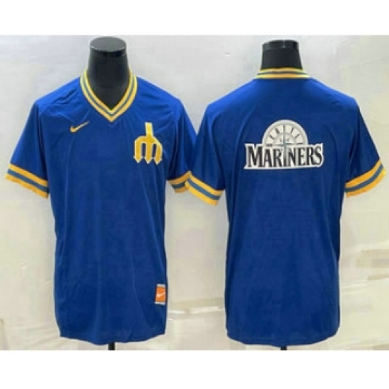 Men's Seattle Mariners Big Logo Blue Nike Cooperstown Collection Legend V Neck Jersey - Ujersey