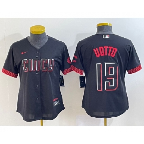 Women's Cincinnati Reds #19 Joey Votto Black 2023 City Connect Cool Base Stitched Jersey - Ujersey