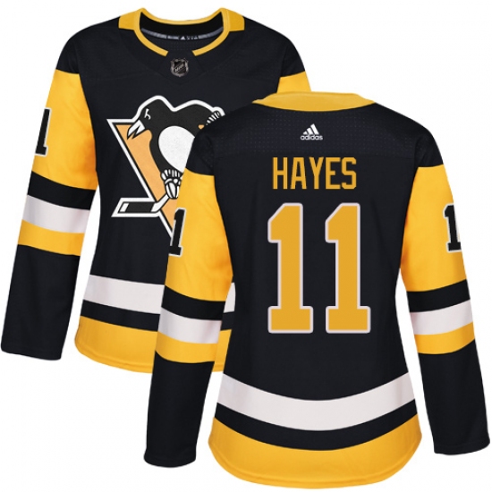 Women's Adidas Pittsburgh Penguins #11 Jimmy Hayes Authentic Black Home NHL Jersey - Ujersey