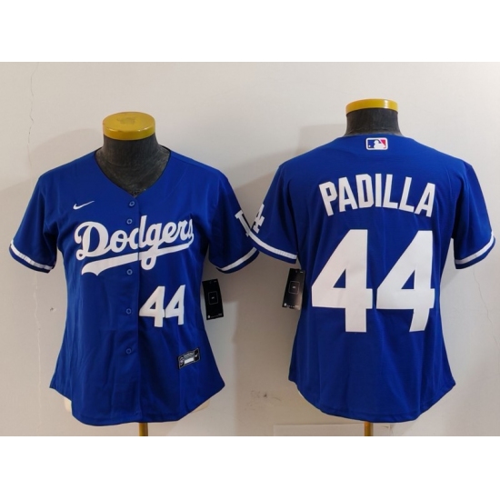Women's Los Angeles Dodgers #44 Vicente Padilla Number Blue Cool Base Stitched Jerseys - Ujersey