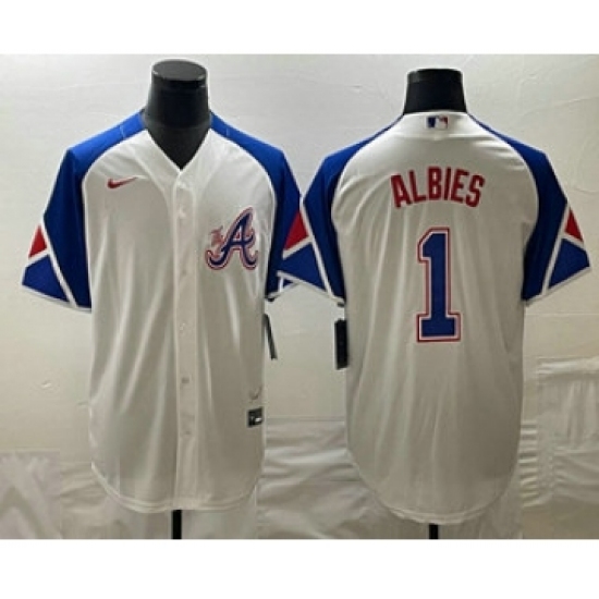 Men's Atlanta Braves #1 Ozzie Albies White 2023 City Connect Cool Base Stitched Jersey - Ujersey