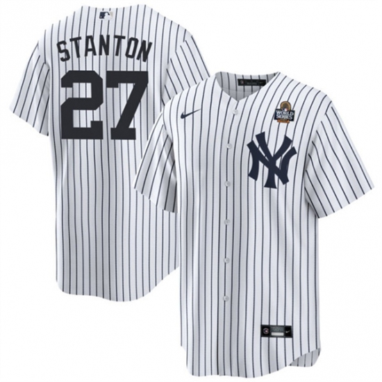 Men's New York Yankees #27 Giancarlo Stanton White 2024 World Series With Name Cool Base Stitched Baseball Jersey - Ujersey