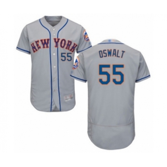 Men's New York Mets #55 Corey Oswalt Grey Road Flex Base Authentic Collection Baseball Player Jersey - Ujersey