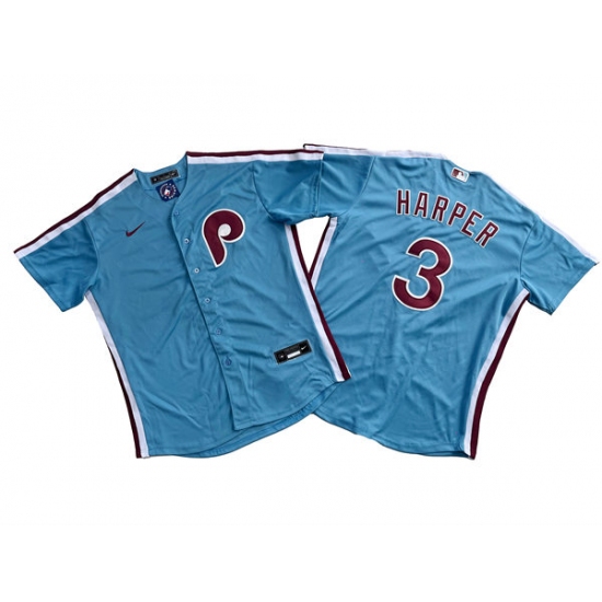 Men's Philadelphia Phillies #3 Bryce Harper Nike Light Blue Authentic Alternate Baseball Jersey - Ujersey