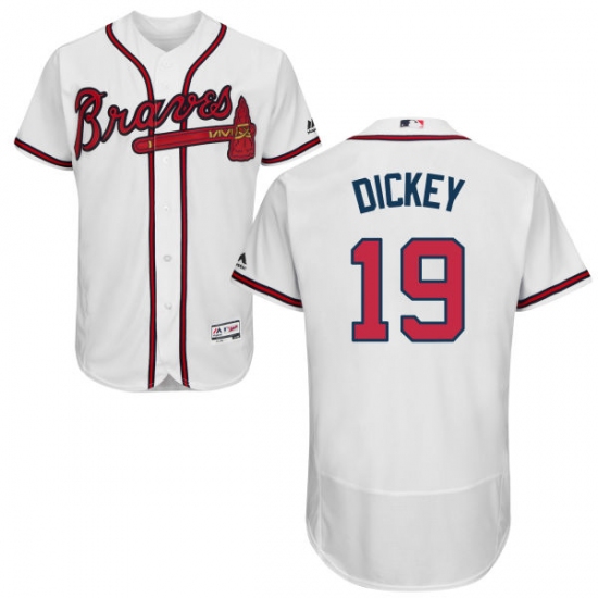 Men's Majestic Atlanta Braves #19 R.A. Dickey White Flexbase Authentic Collection MLB Jersey - Ujersey