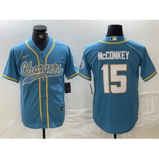 Men's Los Angeles Chargers #15 Ladd McConkey Blue Cool Base Stitched Baseball Jersey - Ujersey