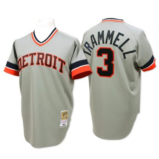 Men's Mitchell and Ness Detroit Tigers #3 Alan Trammell Authentic Grey Throwback MLB Jersey - Ujersey