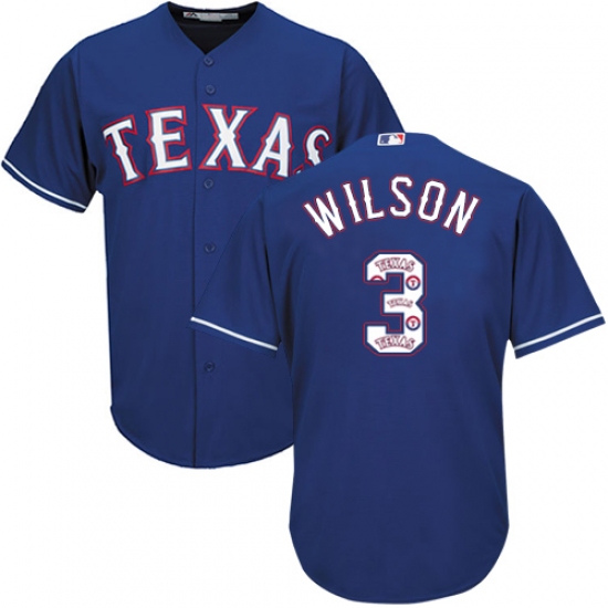 Men's Majestic Texas Rangers #3 Russell Wilson Authentic Royal Blue Team Logo Fashion Cool Base MLB Jersey - Ujersey