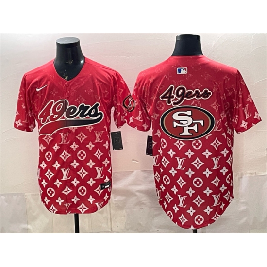 Men's San Francisco 49ers Team Big Logo Red Limited Stitched Baseball Jersey - Ujersey