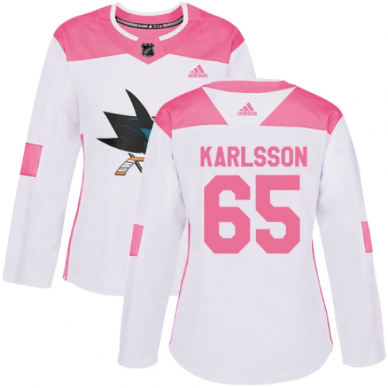 Women's Adidas San Jose Sharks #65 Erik Karlsson Authentic White Pink Fashion NHL Jersey - Ujersey