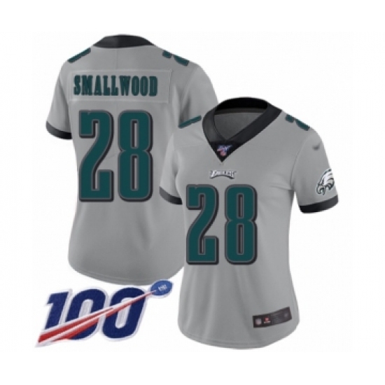 Women's Philadelphia Eagles #28 Wendell Smallwood Limited Silver Inverted Legend 100th Season Football Jersey - Ujersey