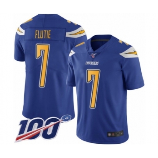 Men's Los Angeles Chargers #7 Doug Flutie Limited Electric Blue Rush Vapor Untouchable 100th Season Football Jersey - Ujersey