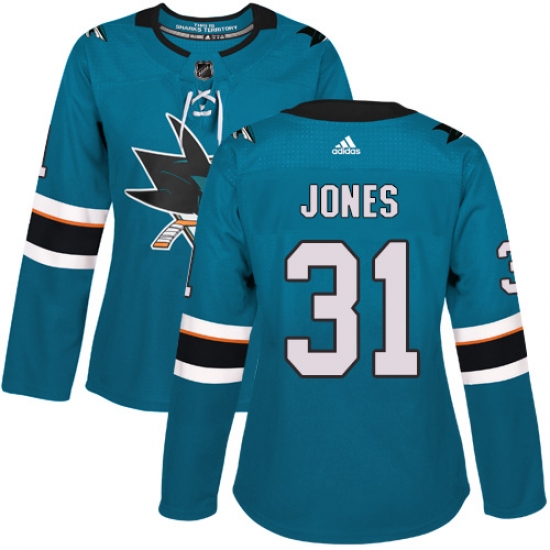 Women's Adidas San Jose Sharks #31 Martin Jones Authentic Teal Green Home NHL Jersey - Ujersey
