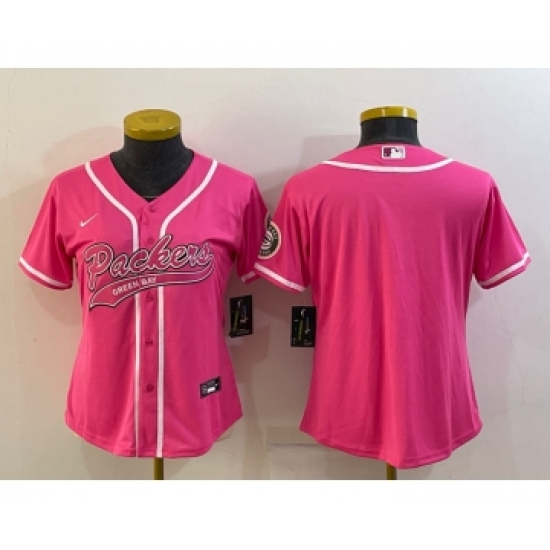 Women's Green Bay Packers Blank Pink With Patch Cool Base Stitched Baseball Jersey - Ujersey
