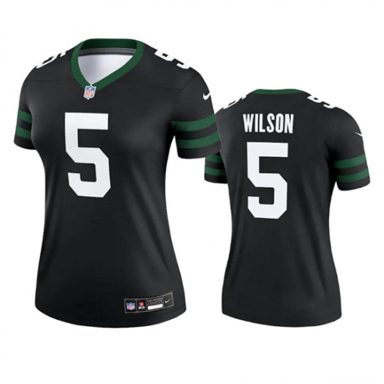 Women's New York Jets #5 Garrett Wilson Black 2024 Football Stitched Jersey(Run Small) - Ujersey