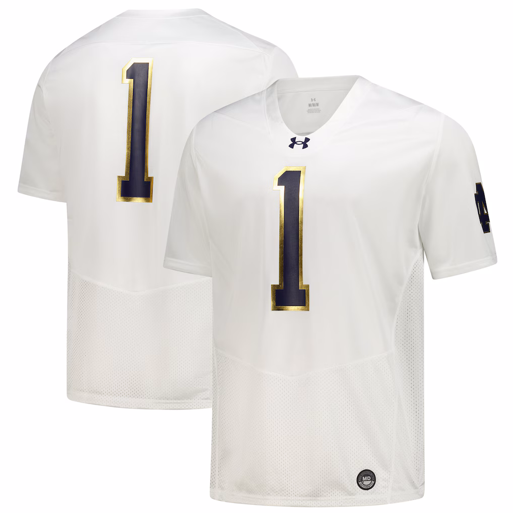 Men's Under Armour White Notre Dame Fighting Irish #1 Replica Football Jersey - Ujersey Shop