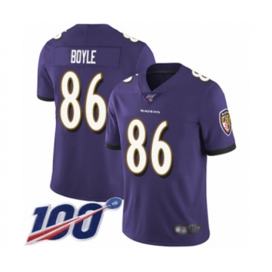 Men's Baltimore Ravens #86 Nick Boyle Purple Team Color Vapor Untouchable Limited Player 100th Season Football Jersey - Ujersey