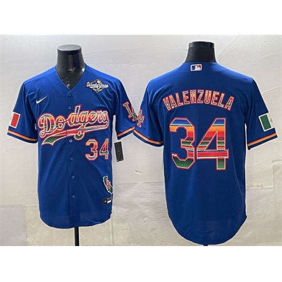 Men's Los Angeles Dodgers #34 Fernando Valenzuela Royal Mexico California 2025 World Series Patch Stitched Baseball Jersey - Ujersey