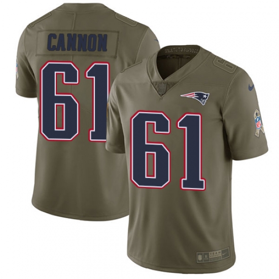 Youth Nike New England Patriots #61 Marcus Cannon Limited Olive 2017 Salute to Service NFL Jersey - Ujersey