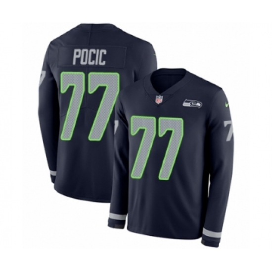 Youth Nike Seattle Seahawks #77 Ethan Pocic Limited Navy Blue Therma Long Sleeve NFL Jersey - Ujersey