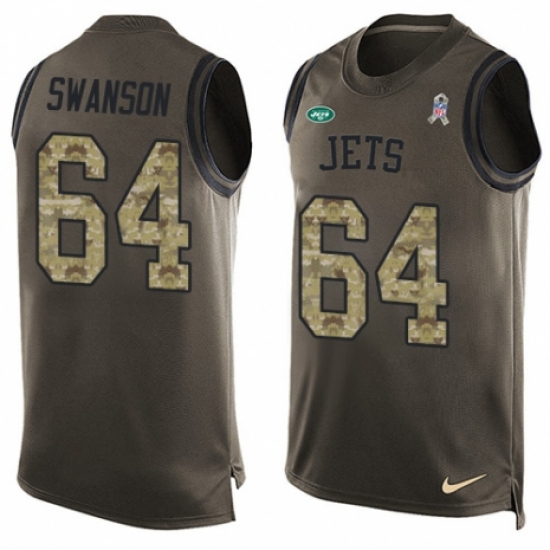 Men's Nike New York Jets #64 Travis Swanson Limited Green Salute to Service Tank Top NFL Jersey - Ujersey