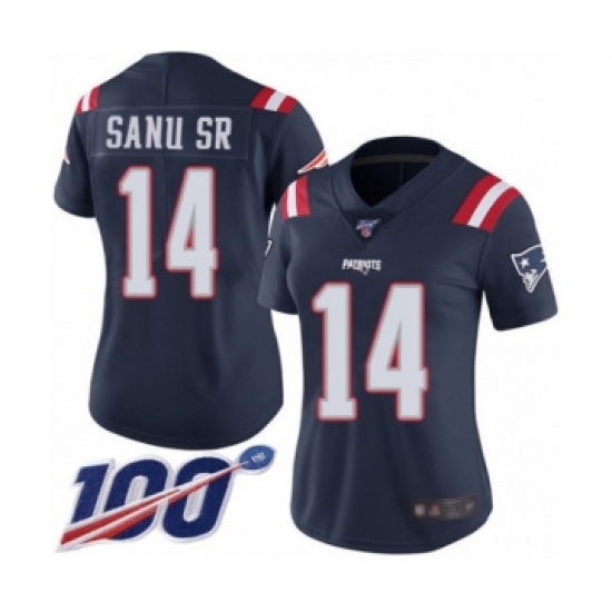 Women's New England Patriots #14 Mohamed Sanu Sr Limited Navy Blue Rush Vapor Untouchable 100th Season Football Jersey - Ujersey
