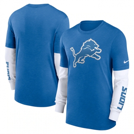 Men's Detroit Lions Heather Blue Slub Fashion Long Sleeve T Shirt - Ujersey