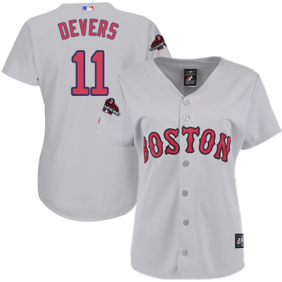 Women's Majestic Boston Red Sox #11 Rafael Devers Authentic Grey Road 2018 World Series Champions MLB Jersey - Ujersey