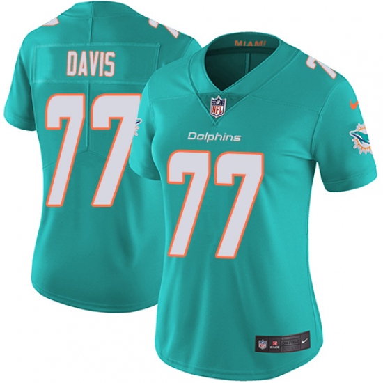 Women's Nike Miami Dolphins #77 Jesse Davis Aqua Green Team Color Vapor Untouchable Limited Player NFL Jersey - Ujersey