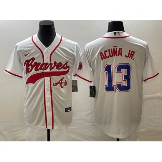 Men's Atlanta Braves #13 Ronald Acuna Jr White Cool Base Stitched Baseball Jersey