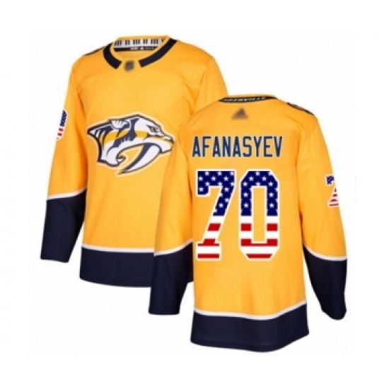 Men's Nashville Predators #70 Egor Afanasyev Authentic Gold USA Flag Fashion Hockey Jersey - Ujersey
