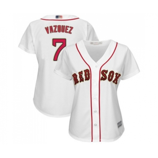 Women's Boston Red Sox #7 Christian Vazquez Authentic White 2019 Gold Program Cool Base Baseball Jersey - Ujersey