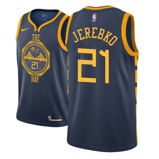 Men NBA 2018-19 Golden State Warriors #21 Jonas Jerebko City Edition Navy Jersey - Ujersey