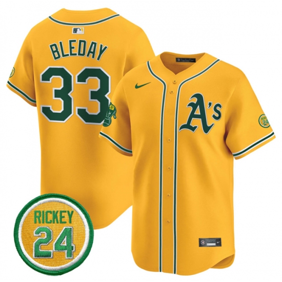 Men's Oakland Athletics #33 JJ Bleday Yellow 2024 Limited With Rickey Henderson Stitched Jersey - Ujersey