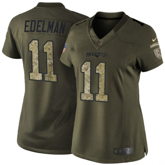 Women's Nike New England Patriots #11 Julian Edelman Elite Green Salute to Service NFL Jersey - Ujersey