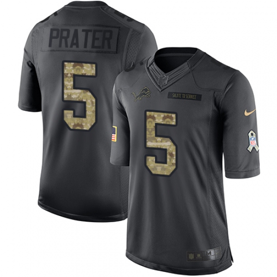 Men's Nike Detroit Lions #5 Matt Prater Limited Black 2016 Salute to Service NFL Jersey - Ujersey