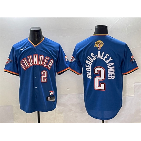 Men's Oklahoma City Thunder #2 Shai Gilgeous-Alexander Blue 2025 Finals Vapor Stitched Baseball Jersey - Ujersey
