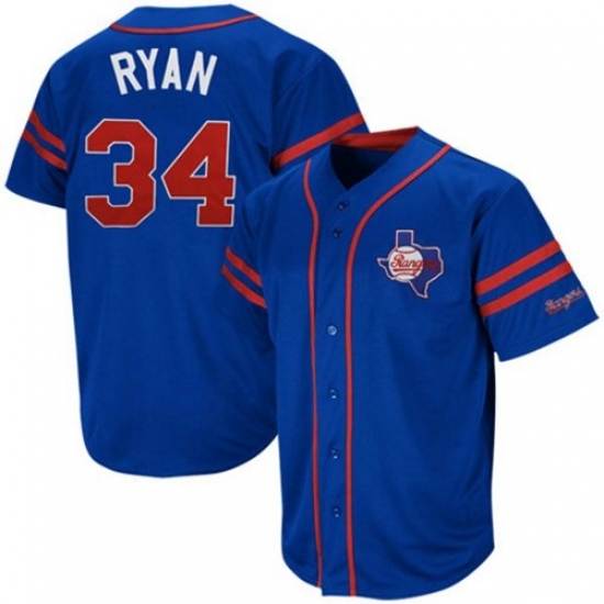 Men's Mitchell and Ness Texas Rangers #34 Nolan Ryan Replica Blue Throwback MLB Jersey - Ujersey