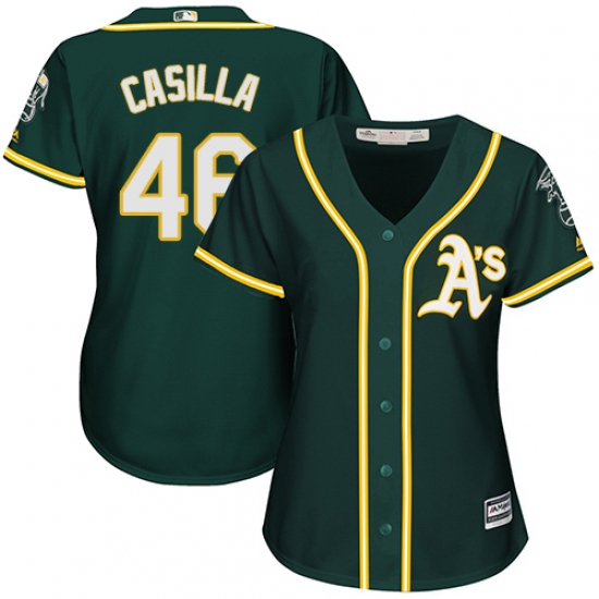 Women's Majestic Oakland Athletics #46 Santiago Casilla Authentic Green Alternate 1 Cool Base MLB Jersey - Ujersey
