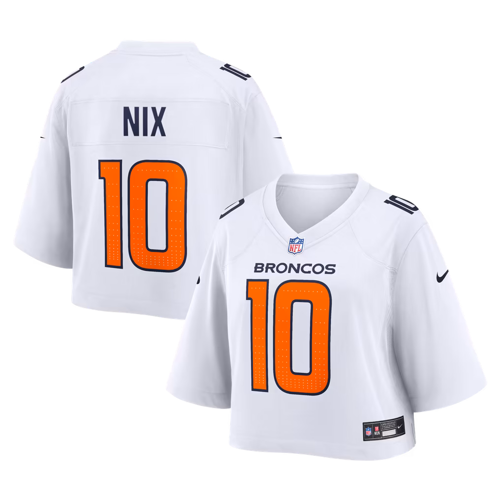Women's Denver Broncos Bo Nix Nike White Cropped Fashion Game Jersey - Ujersey