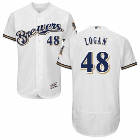 Men's Majestic Milwaukee Brewers #48 Boone Logan Navy Blue Alternate Flex Base Authentic Collection MLB Jersey - Ujersey