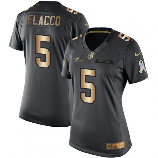 Women's Nike Baltimore Ravens #5 Joe Flacco Limited Black/Gold Salute to Service NFL Jersey - Ujersey