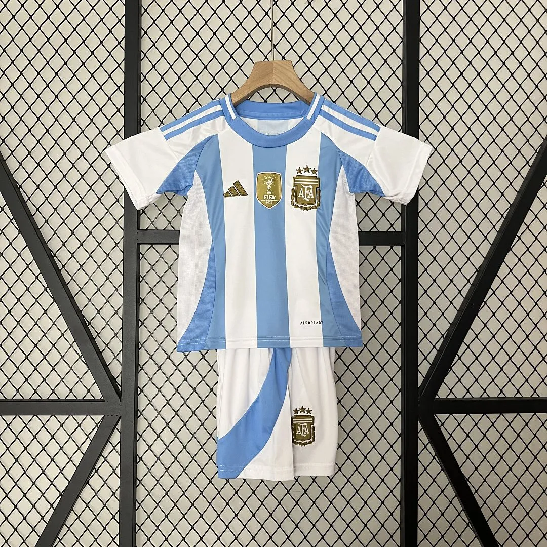 Argentina Home Soccer Uniform Kids Kit Jersey+Shorts 2024 - Ujersey NHL
