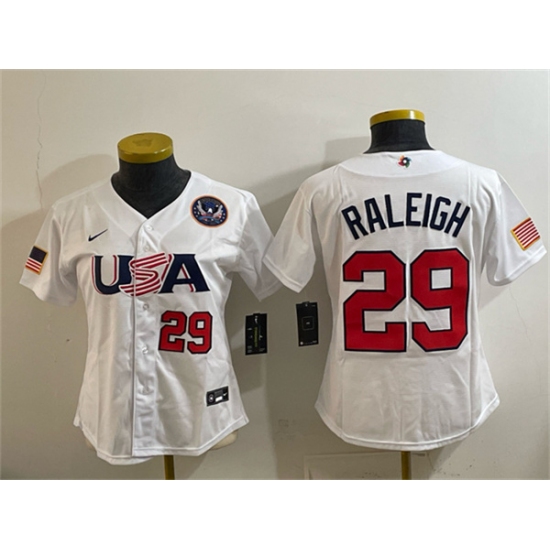 Youth USA Baseball #29 Cal Raleigh White 2026 World Baseball Classic United States 250th Anniversary Stadium Stitched Baseball Jersey